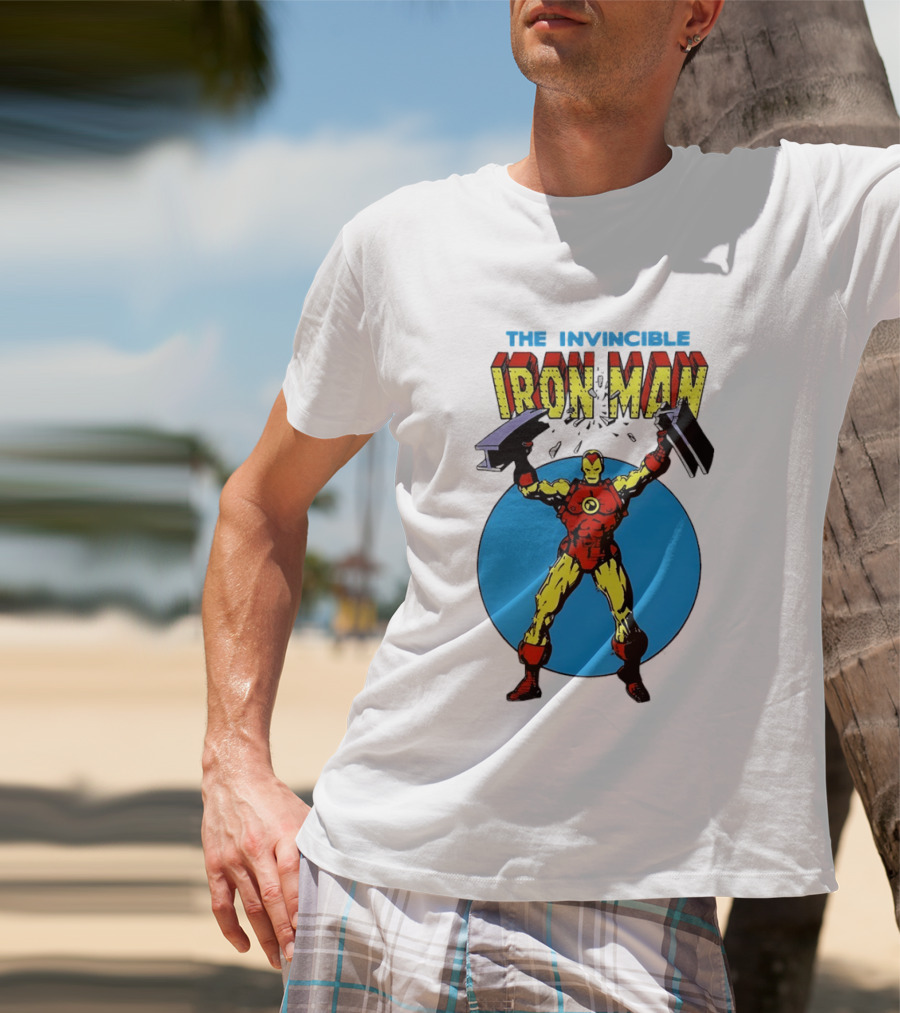 The Invincible Iron Man Bending Iron Bar Marvel Comic T-Shirt