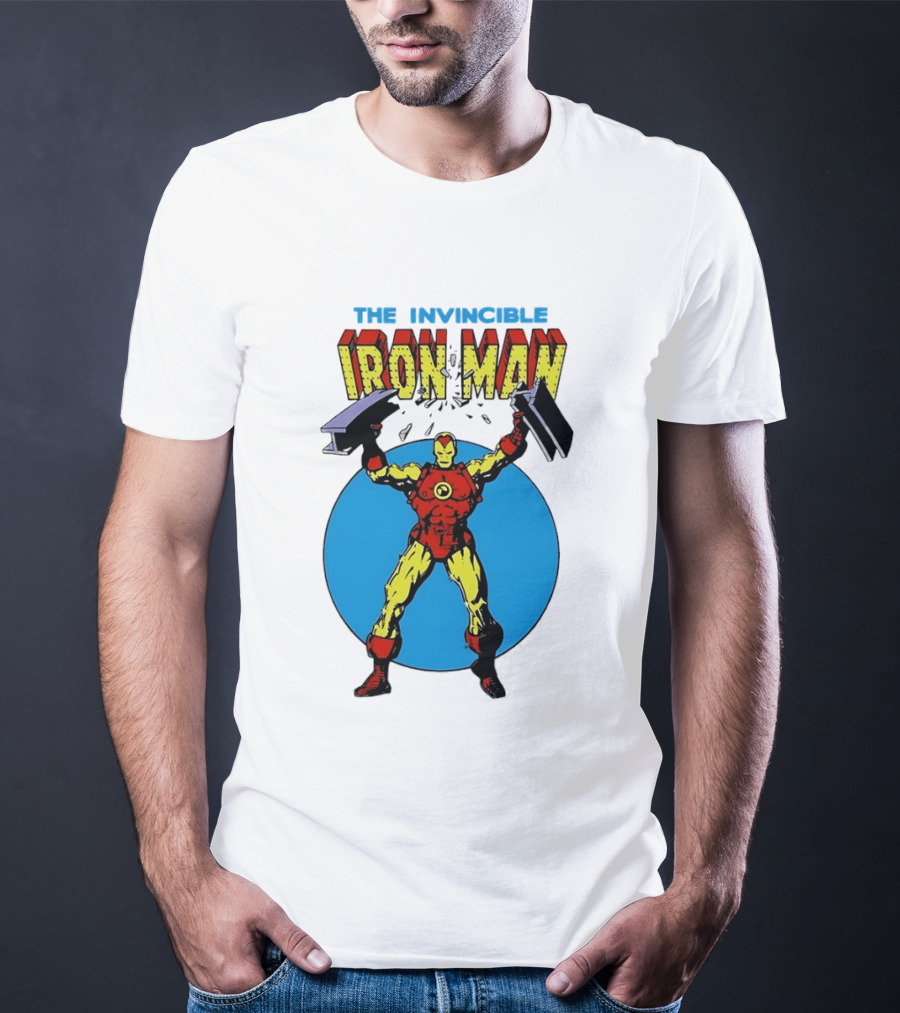 The Invincible Iron Man Bending Iron Bar Marvel Comic T-Shirt