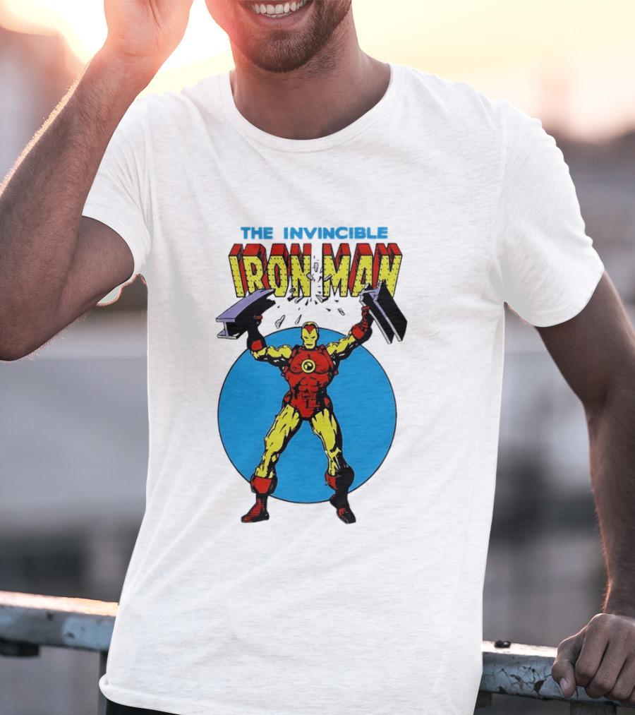 The Invincible Iron Man Bending Iron Bar Marvel Comic T-Shirt