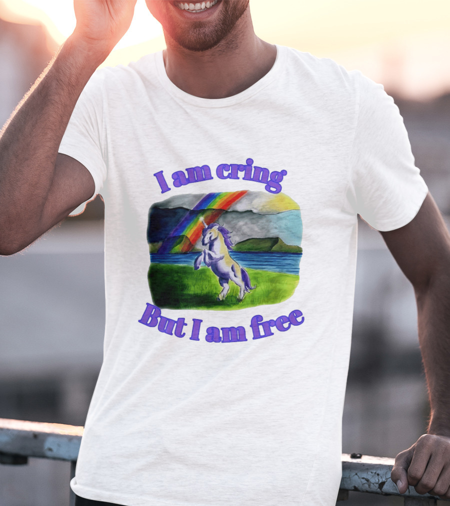 Unicorn I Am Cringe But I Am Free Rainbow Meadow T-Shirt