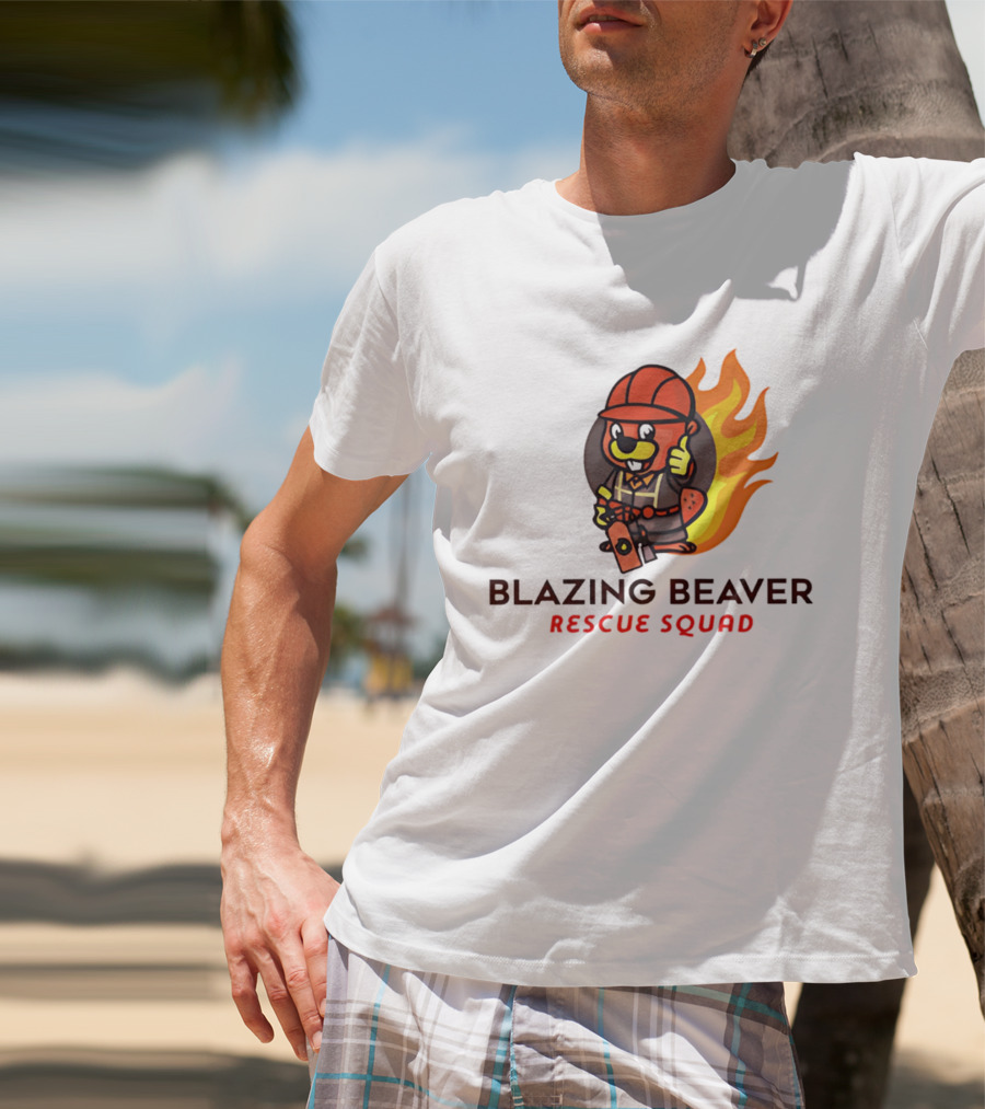 Blazing Beaver Firefighter Mascot Rescue Squad Flame T-Shirt