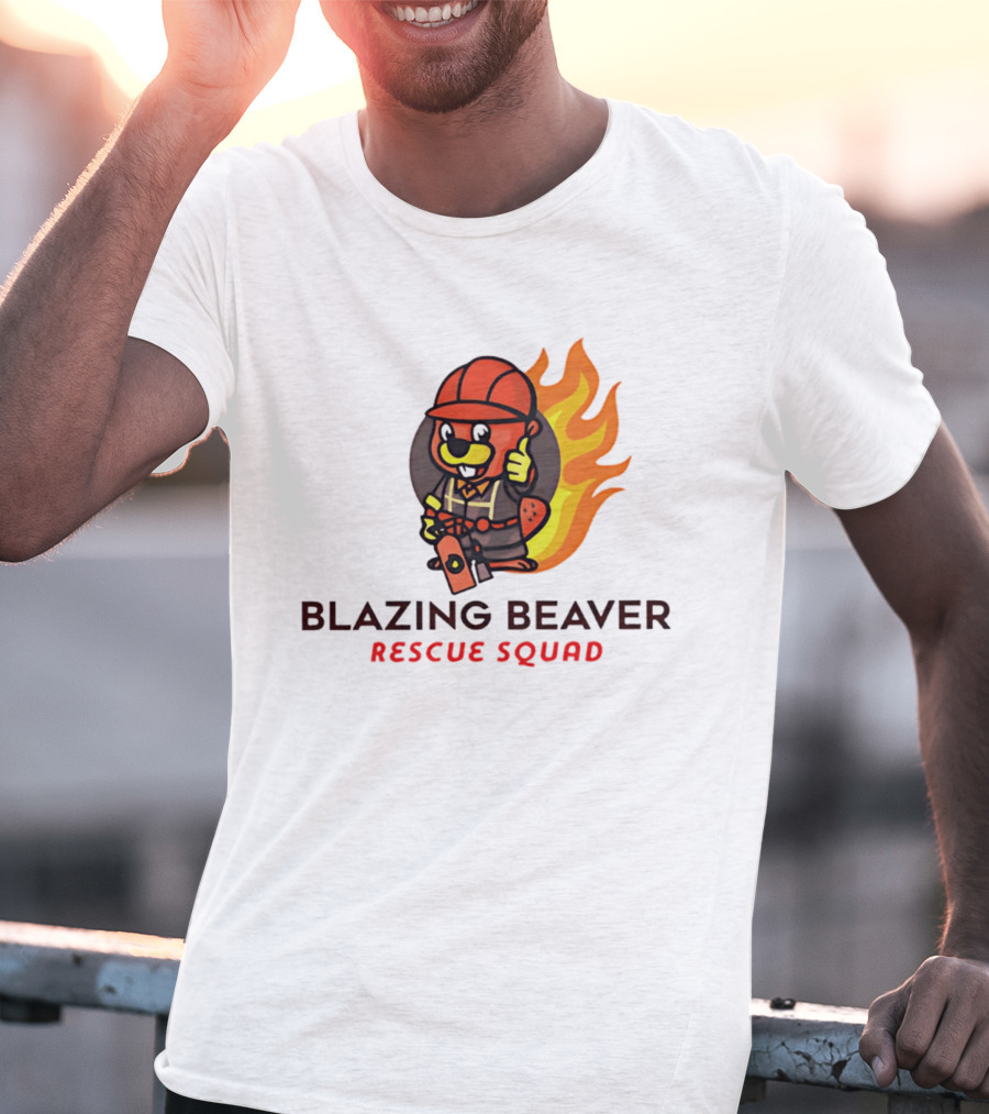 Blazing Beaver Firefighter Mascot Rescue Squad Flame T-Shirt