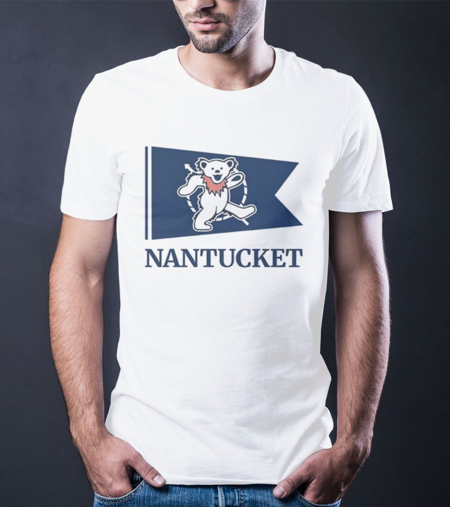 Nantucket Bear With Flag And Pink Scarf T-Shirt