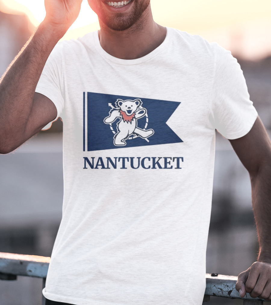 Nantucket Bear With Flag And Pink Scarf T-Shirt