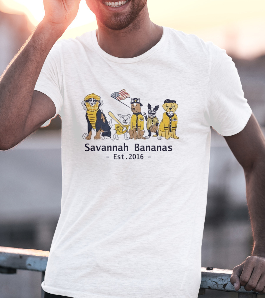 Savannah Bananas Est 2016 Dogs With Baseball And American Flag T-Shirt