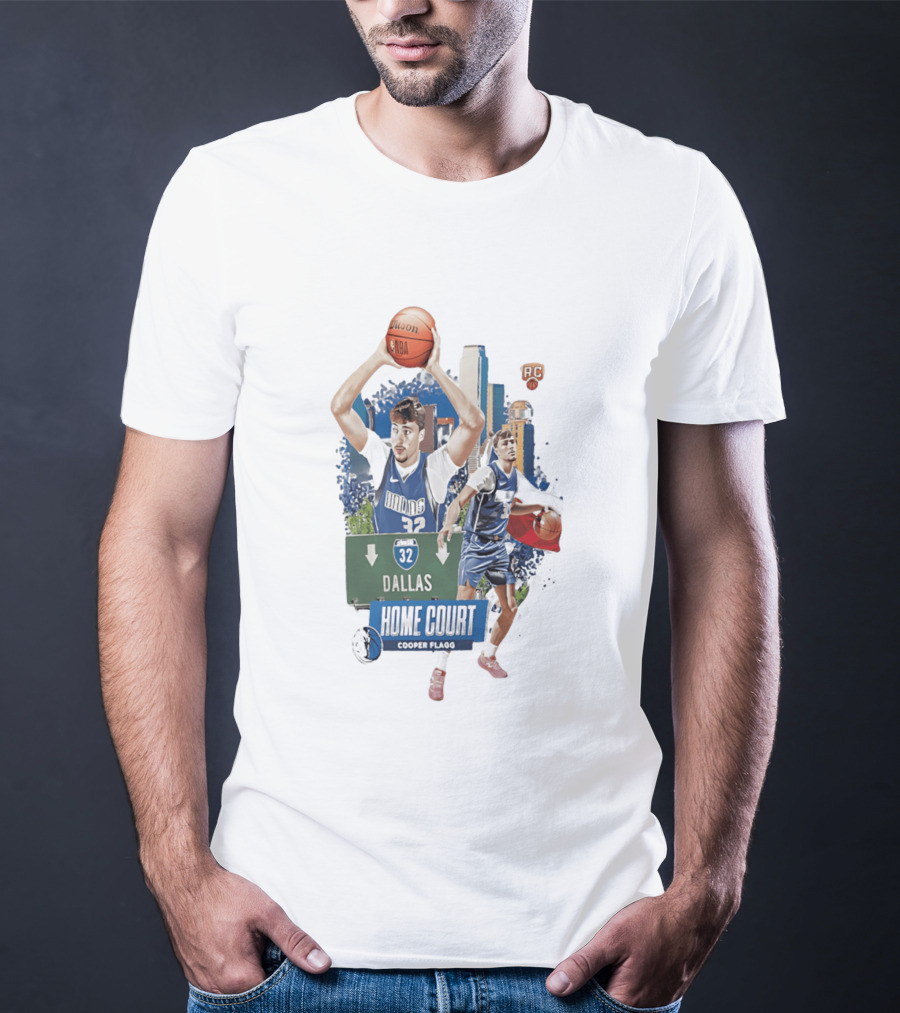 Cooper Flagg Dallas Mavericks Home Court RC 32 Basketball Player T-Shirt