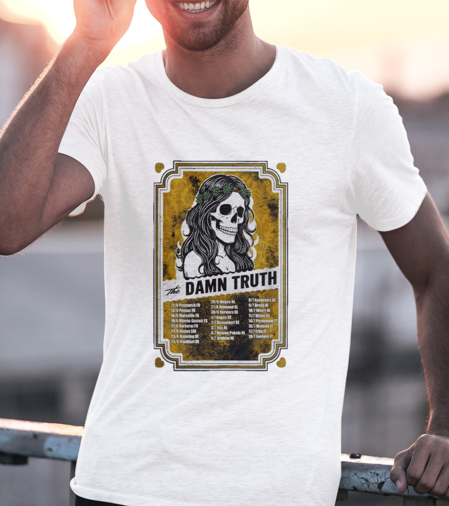 The Damn Truth 2026 European Tour Skull Art Dates France Germany Italy Belgium Netherlands T-Shirt