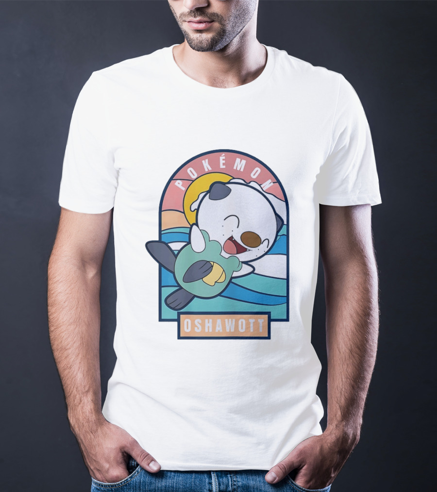 Pokémon Oshawott Playful Cartoon Wave Scene T-Shirt