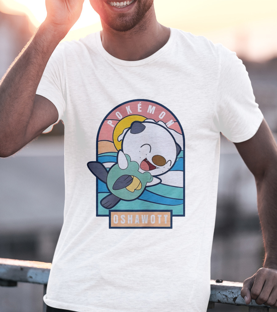Pokémon Oshawott Playful Cartoon Wave Scene T-Shirt