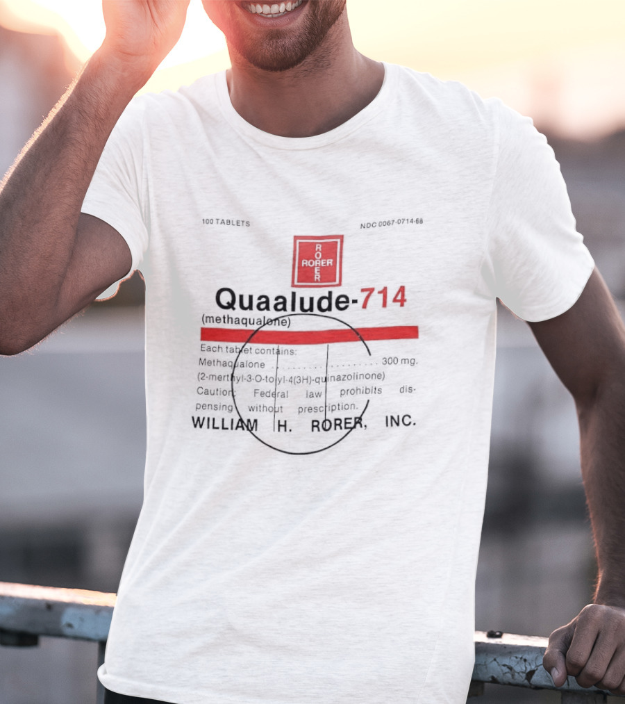 Quaalude 714 Methaqualone Medicine Warning Label Text With Rorer T-Shirt