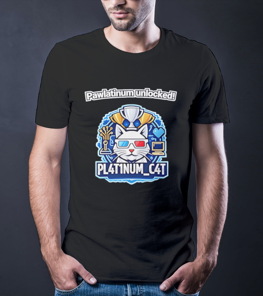 Pawlatinum Unlocked PL4T1NUM C4T Trophy Gamer Aesthetic T-Shirt