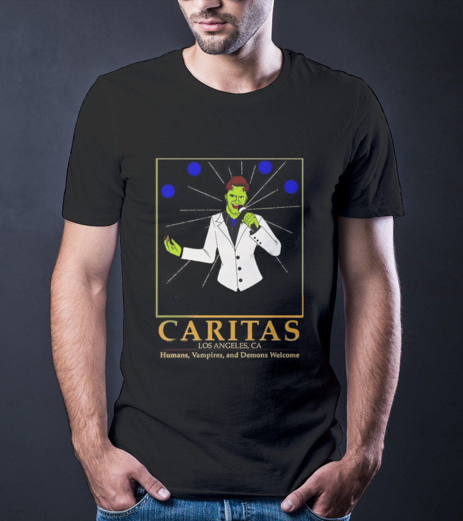 Caritas Los Angeles CA Humans Vampires Demons Welcome Singer In White Suit T-Shirt