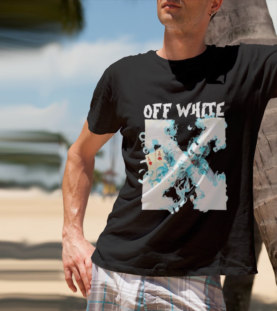 OFF WHITE Joker Blue Flame Ace Cards T-Shirt