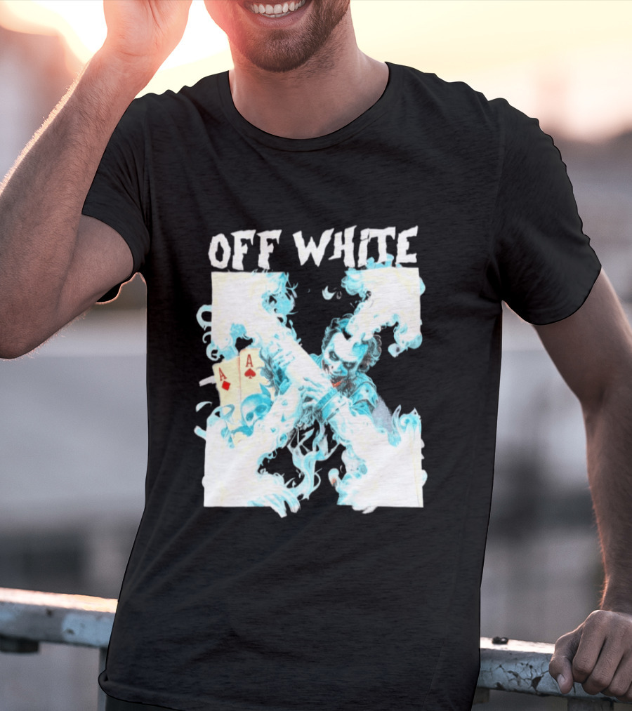 OFF WHITE Joker Blue Flame Ace Cards T-Shirt