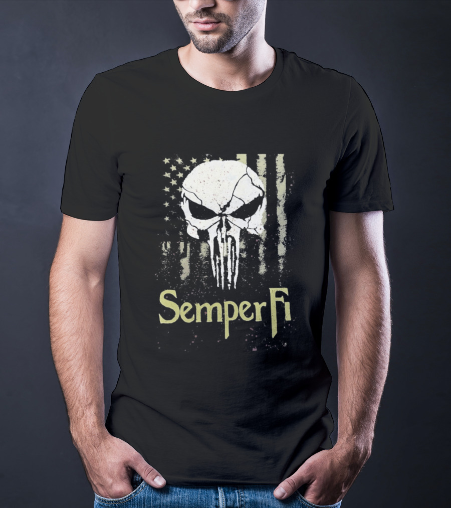 USA Flag Skull Semper Fi T-Shirt