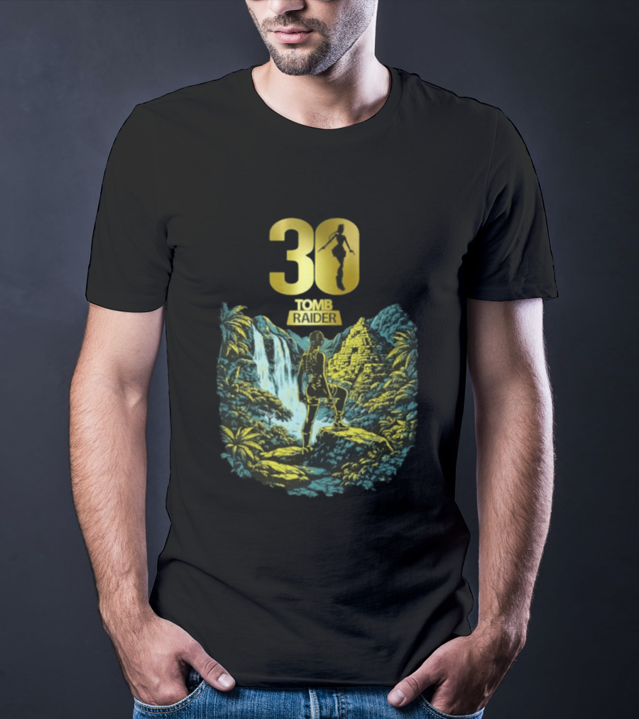 Lara Croft Tomb Raider 30th Anniversary Celebration With Iconic Jungle Adventure Scene T-Shirt