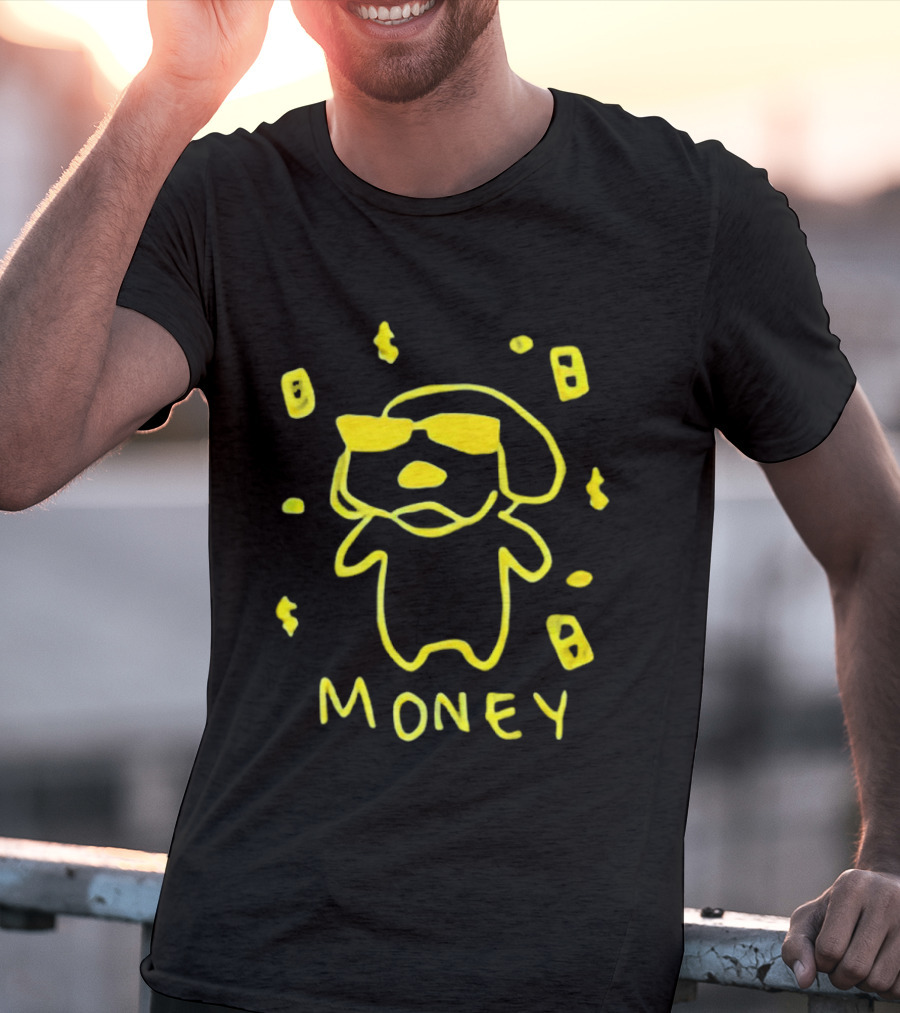 Golden Retriever Money Dog With Sunglasses Drawing T-Shirt