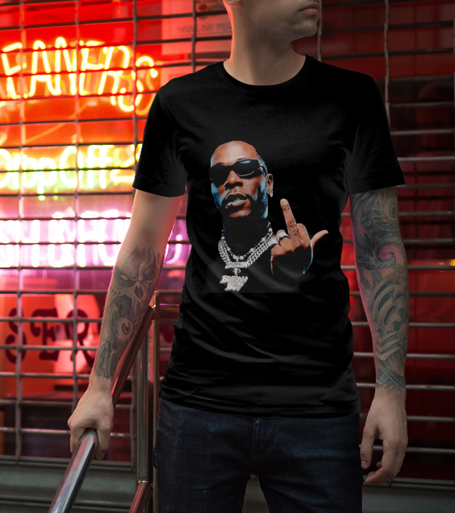 Burna Boy Middle Finger Gesture Bold Jewelry And Sunglasses Look T-Shirt