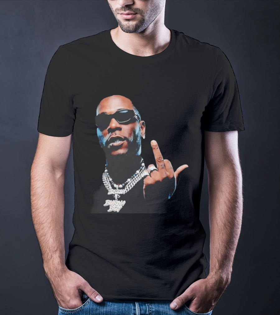 Burna Boy Middle Finger Gesture Bold Jewelry And Sunglasses Look T-Shirt