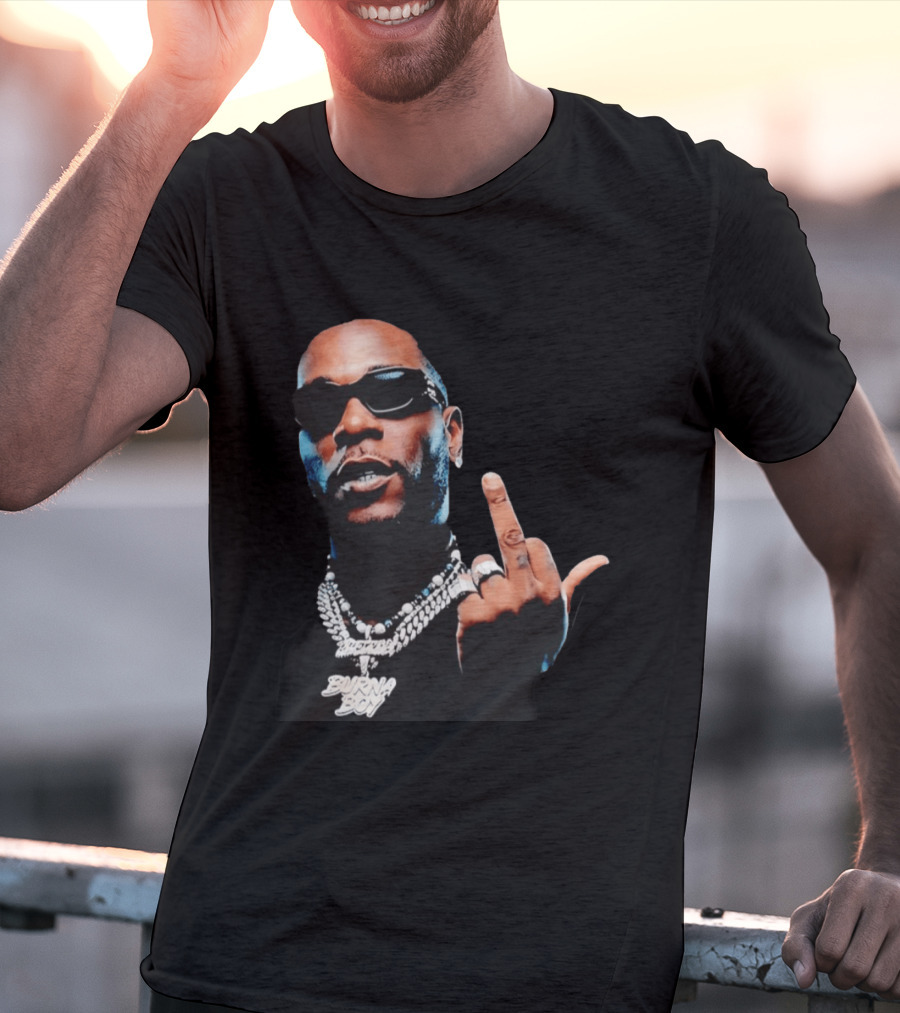 Burna Boy Middle Finger Gesture Bold Jewelry And Sunglasses Look T-Shirt