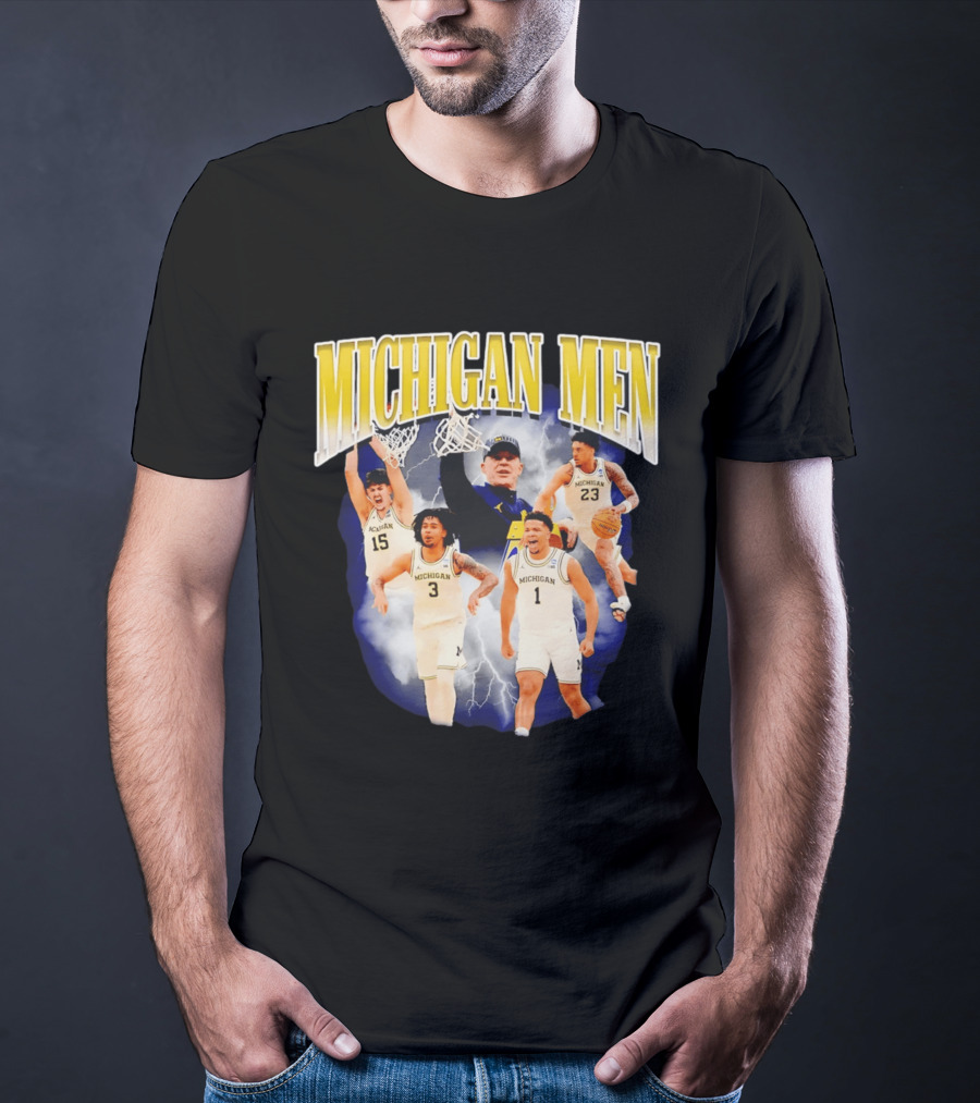 Michigan Men Basketball Player Collage 2026 Team Spirit Athletics Lightning T-Shirt