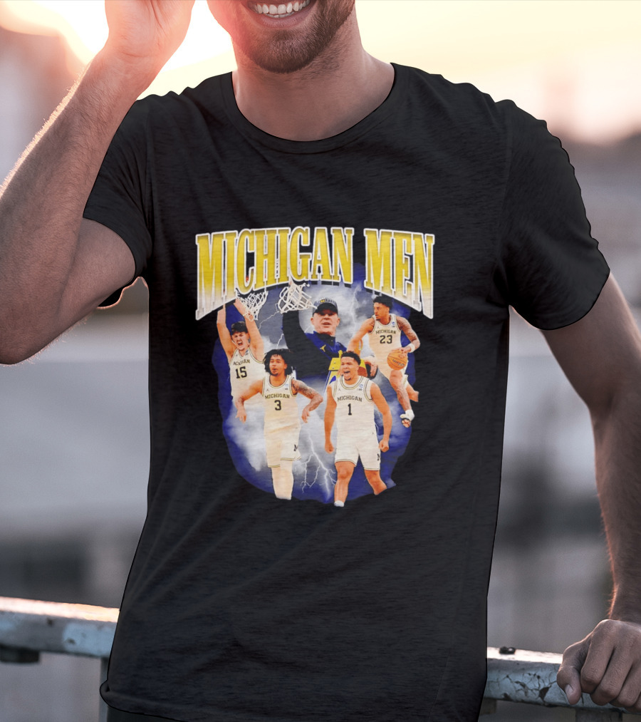 Michigan Men Basketball Player Collage 2026 Team Spirit Athletics Lightning T-Shirt