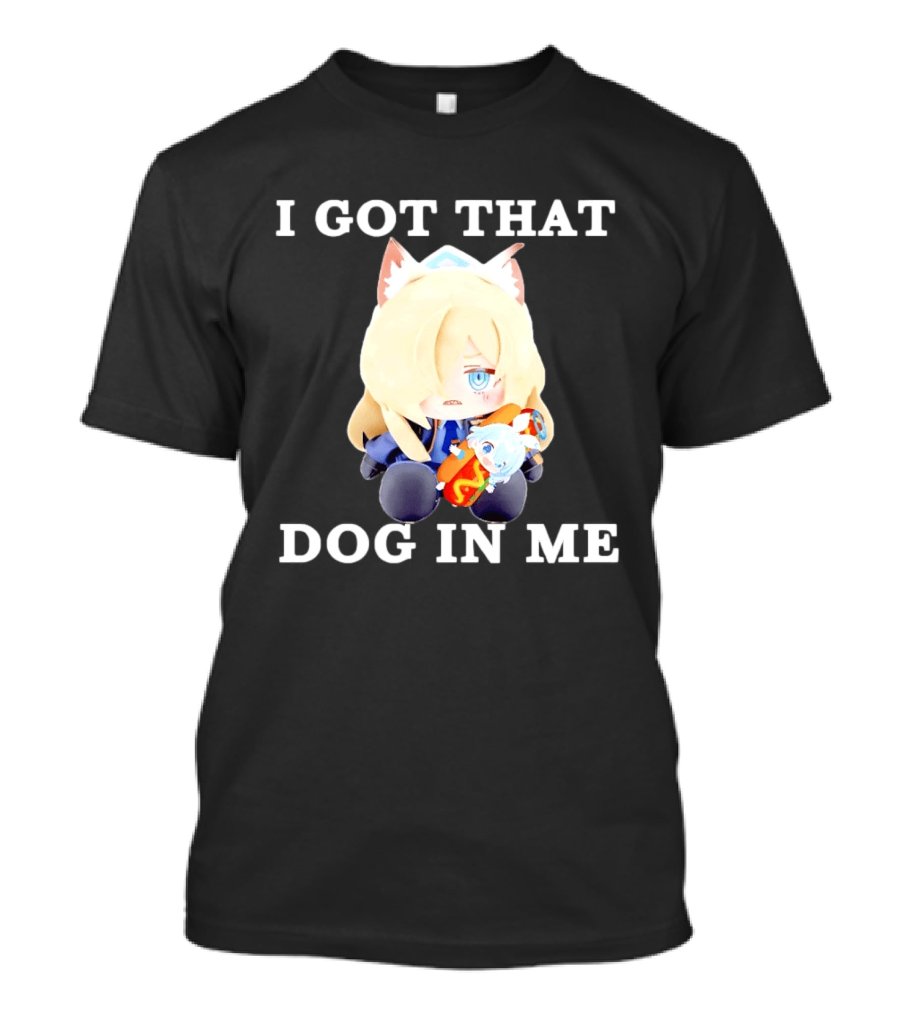 Chocopuni Plushie Kanna Ogata Holding Hot Dog I Got That Dog In Me T-Shirt