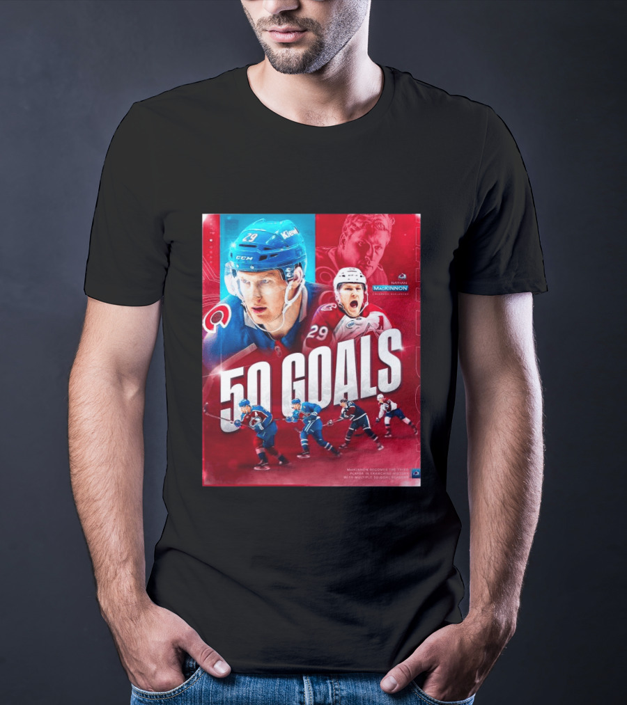 Colorado Avalanche Nathan MacKinnon 50 Goals Achievement NHL Career Milestone T-Shirt