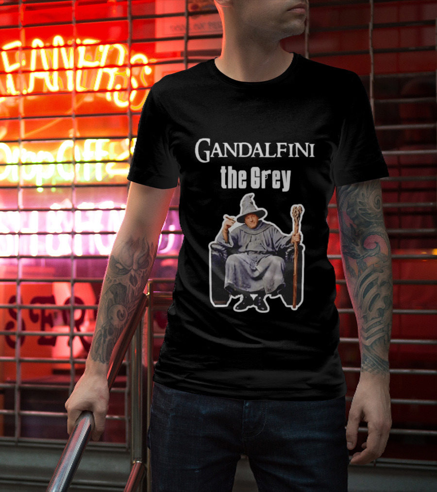 Gandolfini The Grey Wizard Holding Staff T-Shirt