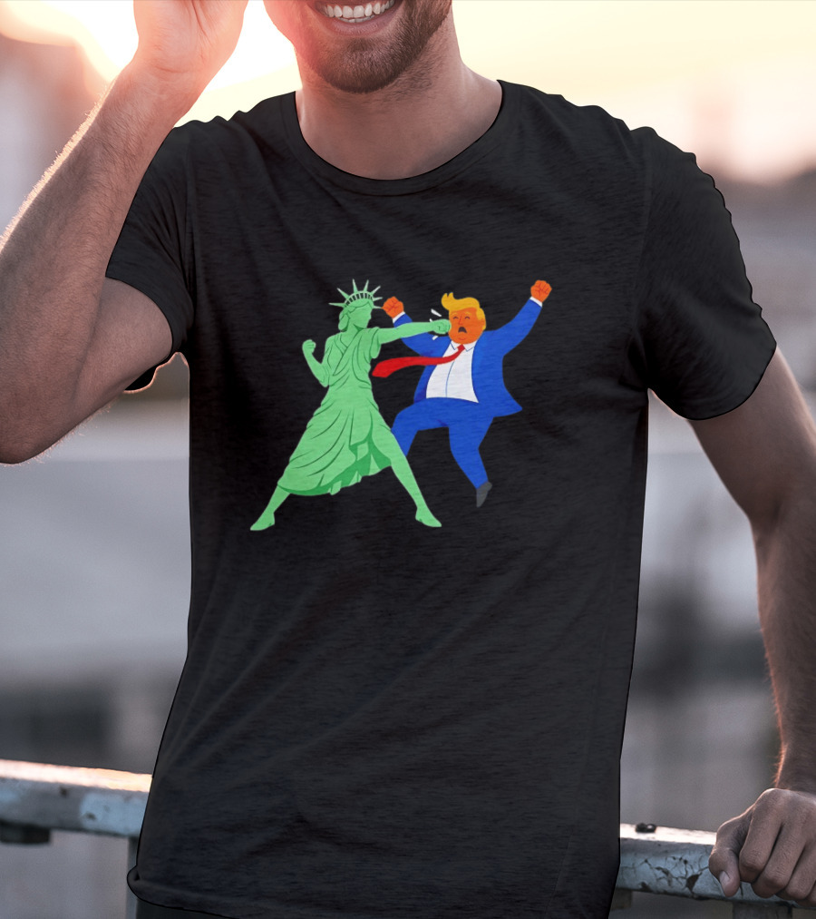 Statue Of Liberty Punching Trump Political Satire T-Shirt