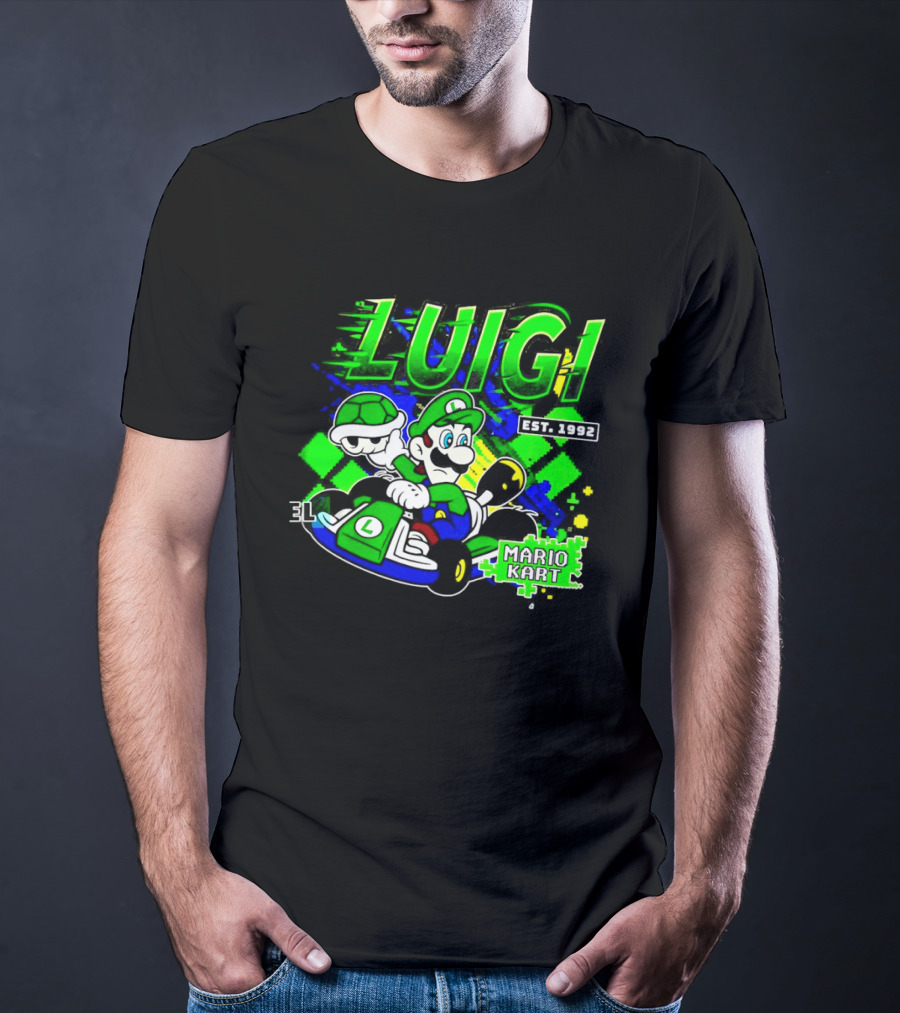 Super Mario Luigi Mario Kart Est 1992 Racing Green T-Shirt