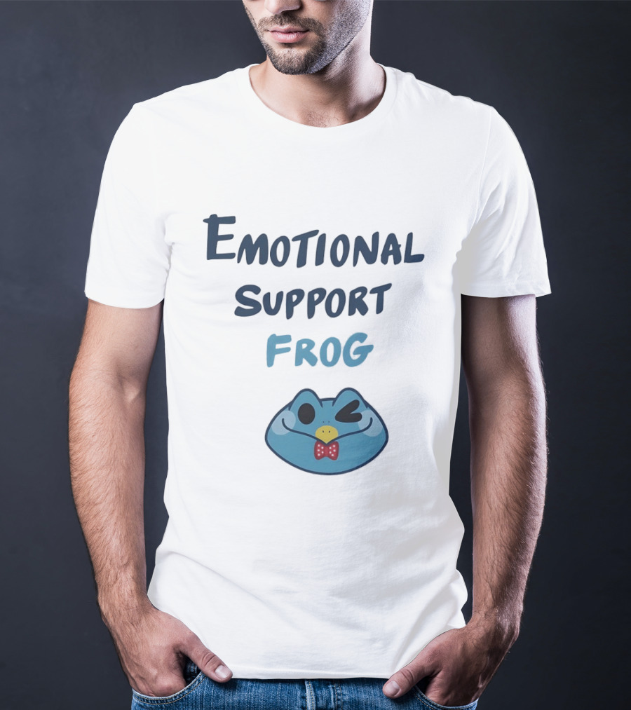 Emotional Support Frog Winking Bow Tie Blue Face T-Shirt