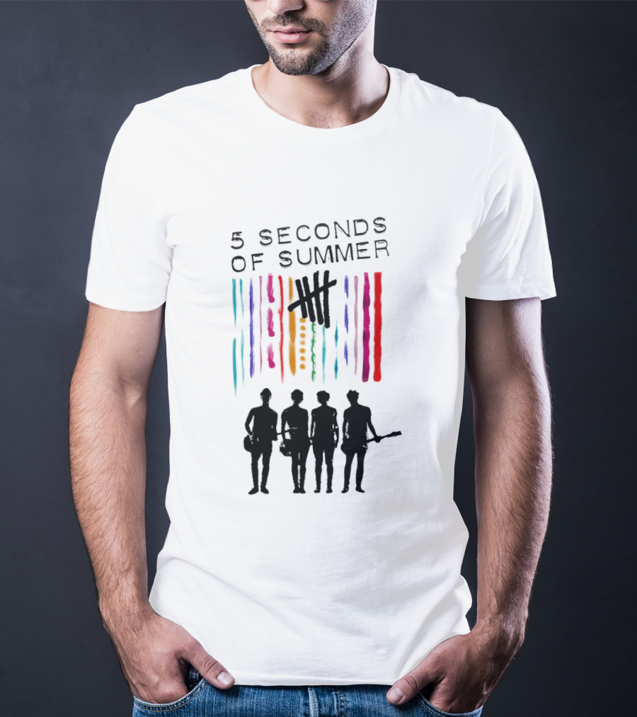 5 Seconds Of Summer Band Silhouette Color Stripes T-Shirt
