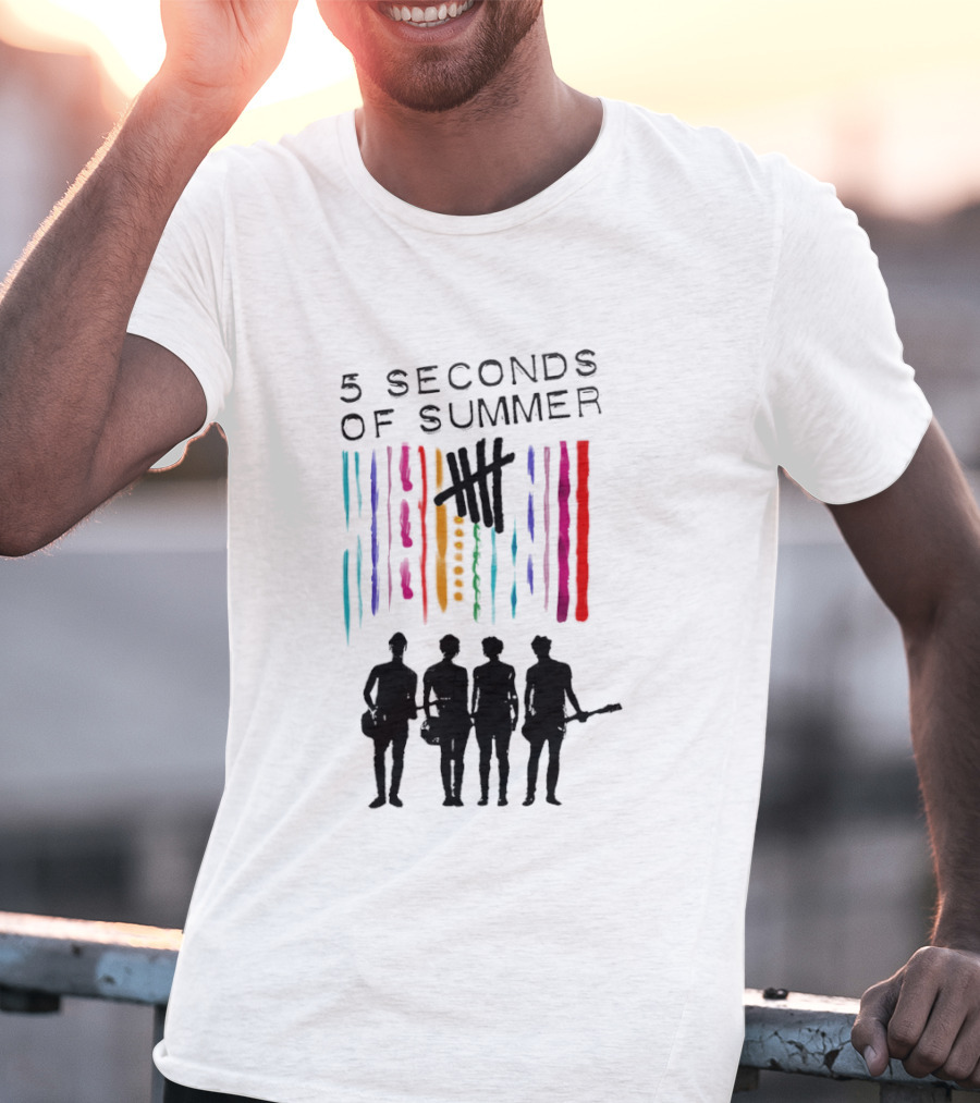 5 Seconds Of Summer Band Silhouette Color Stripes T-Shirt