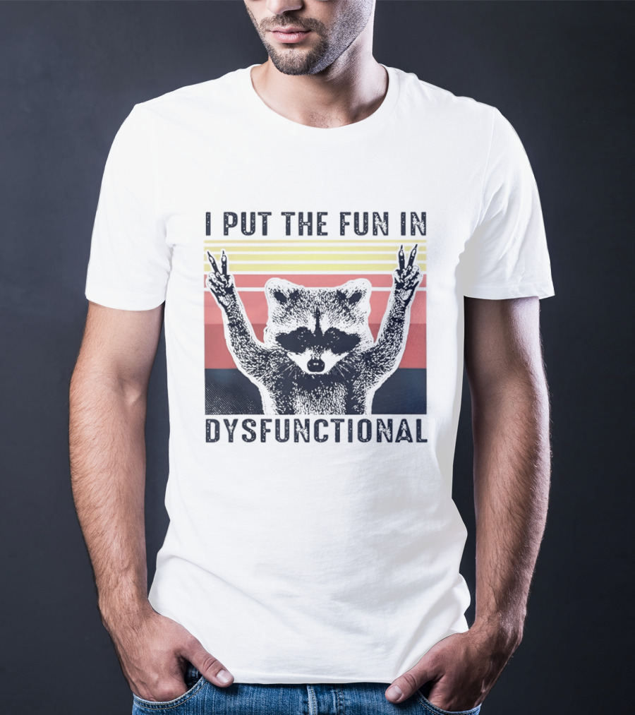 Raccoon Peace Gesture Fun In Dysfunctional Retro Sunset T-Shirt