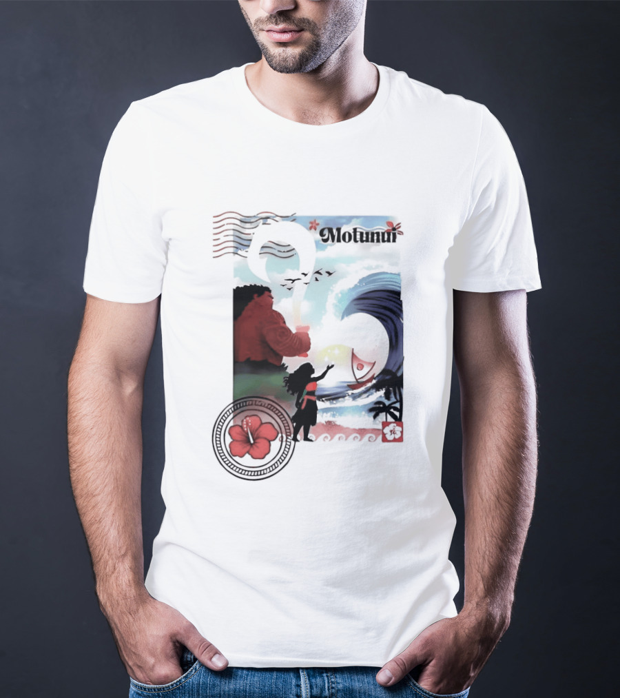 Motunui Postage Stamp Ocean Wave Hibiscus Blossom T-Shirt