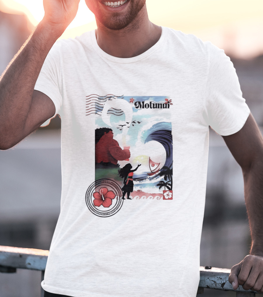 Motunui Postage Stamp Ocean Wave Hibiscus Blossom T-Shirt