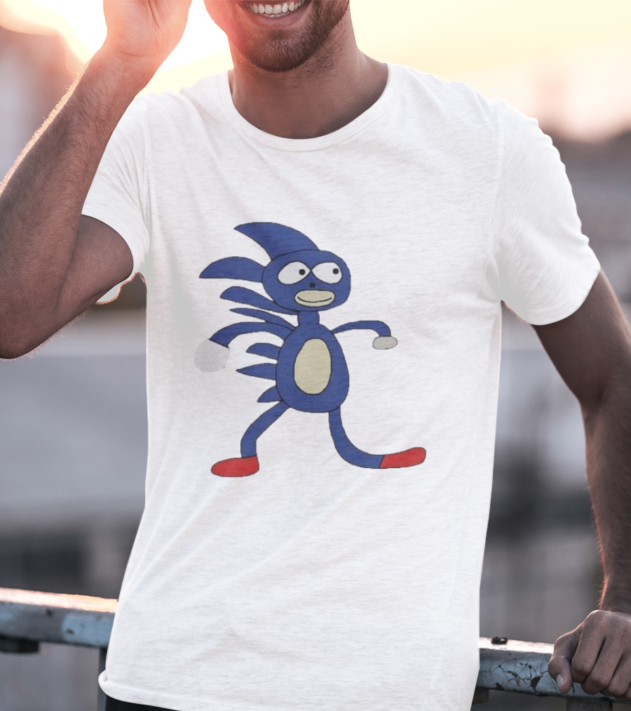 Sanic Meme Blue Hedgehog Parody Drawing T-Shirt