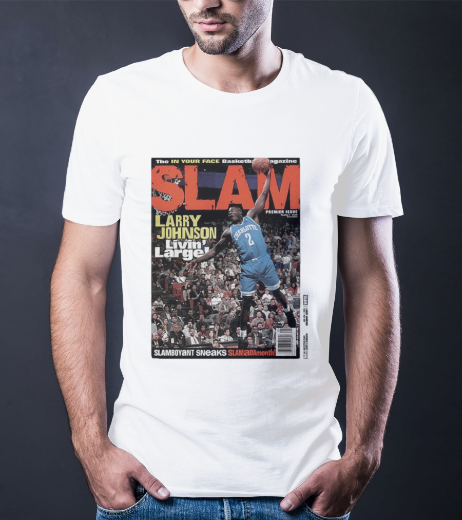 Basketball Magazine Slam Larry Johnson Premier Issue Livin Large Charlotte T-Shirt