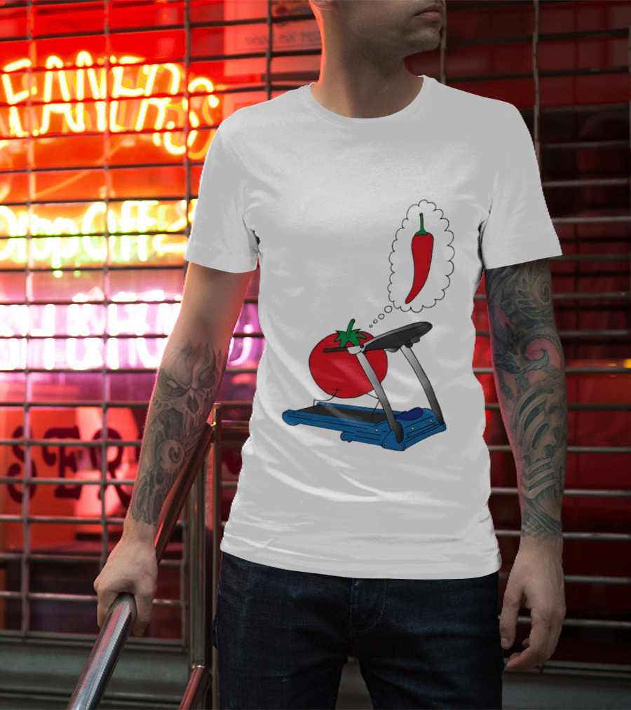 Tomato Dreaming Of Chili On Treadmill Funny Food Meme T-Shirt