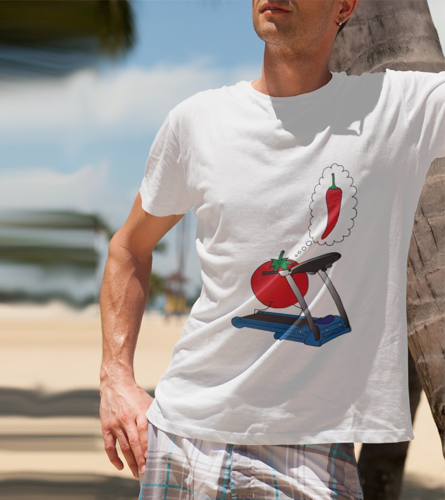 Tomato Dreaming Of Chili On Treadmill Funny Food Meme T-Shirt