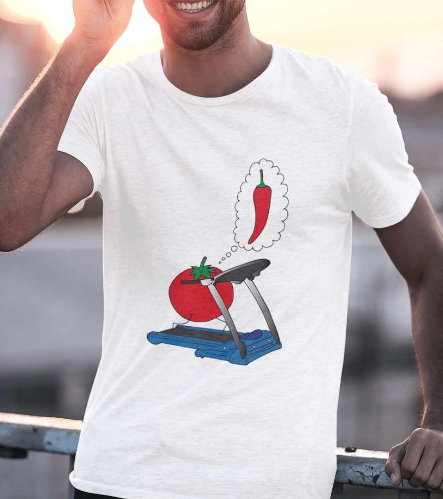 Tomato Dreaming Of Chili On Treadmill Funny Food Meme T-Shirt