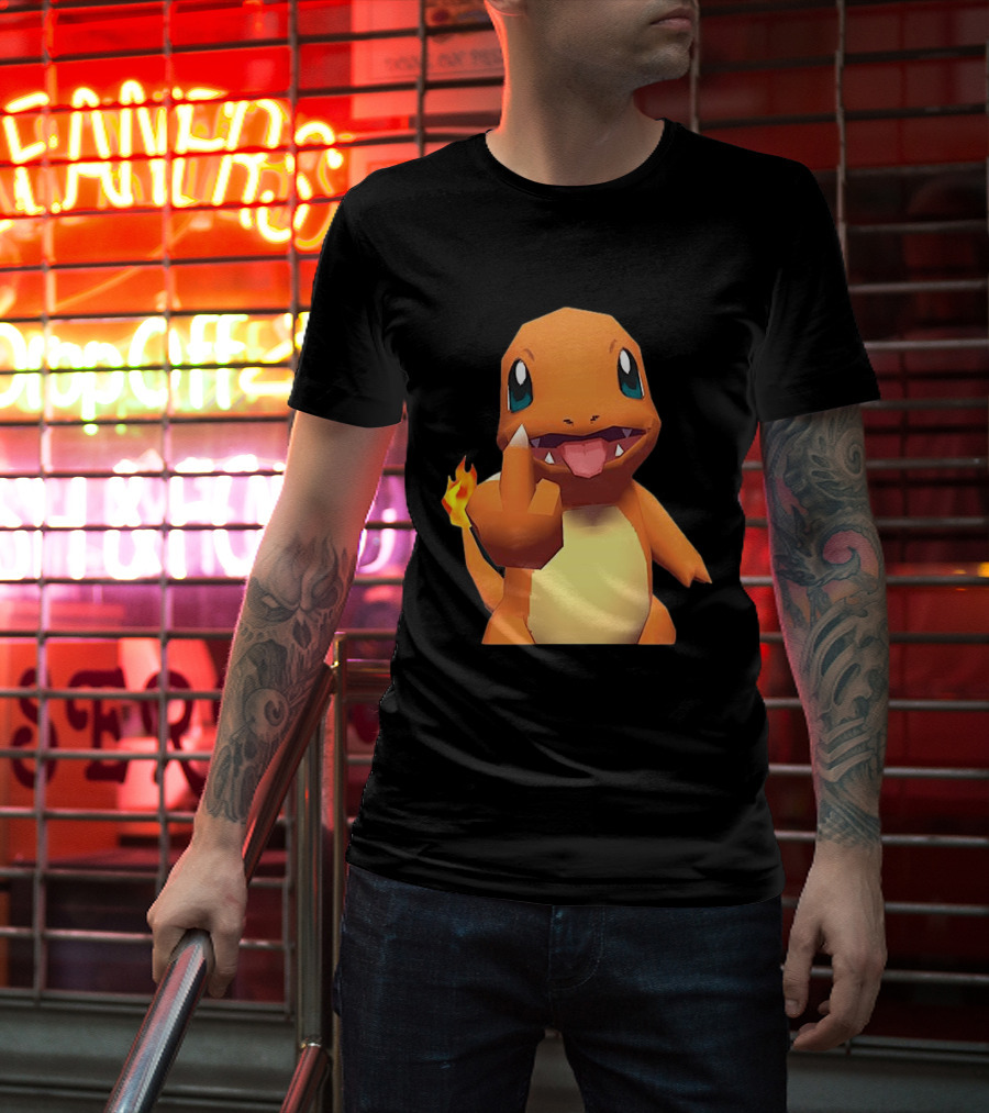 Charmander Pokémon Middle Finger Gesture With Flame Tail T-Shirt
