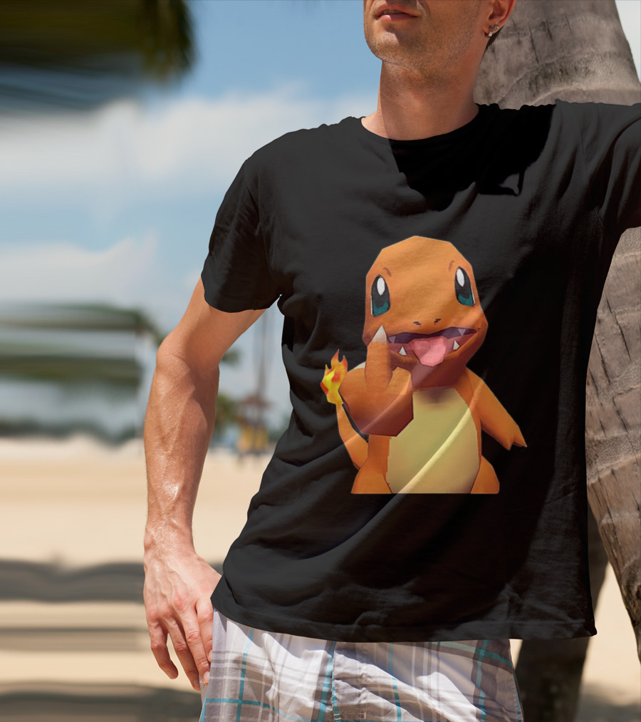 Charmander Pokémon Middle Finger Gesture With Flame Tail T-Shirt