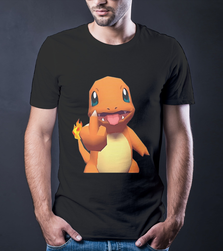 Charmander Pokémon Middle Finger Gesture With Flame Tail T-Shirt