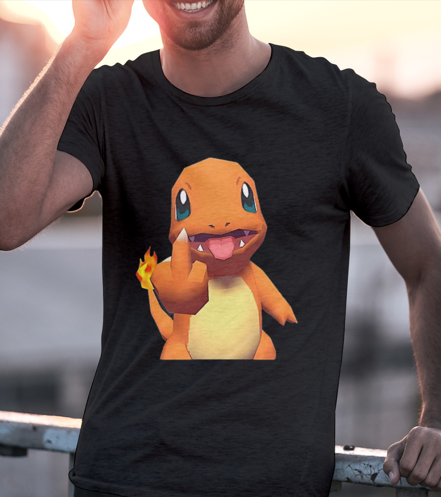 Charmander Pokémon Middle Finger Gesture With Flame Tail T-Shirt