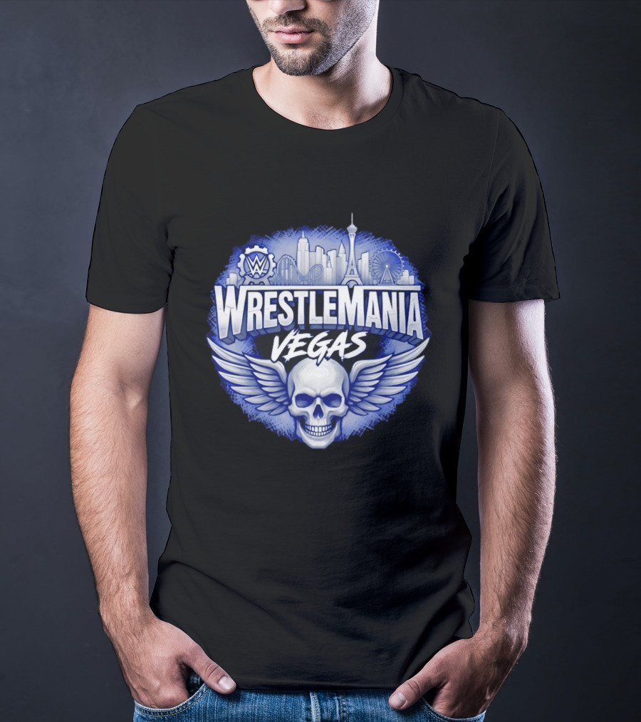 Cody Rhodes WWE Wrestlemania Vegas 42 Skull Wings Skyline T-Shirt