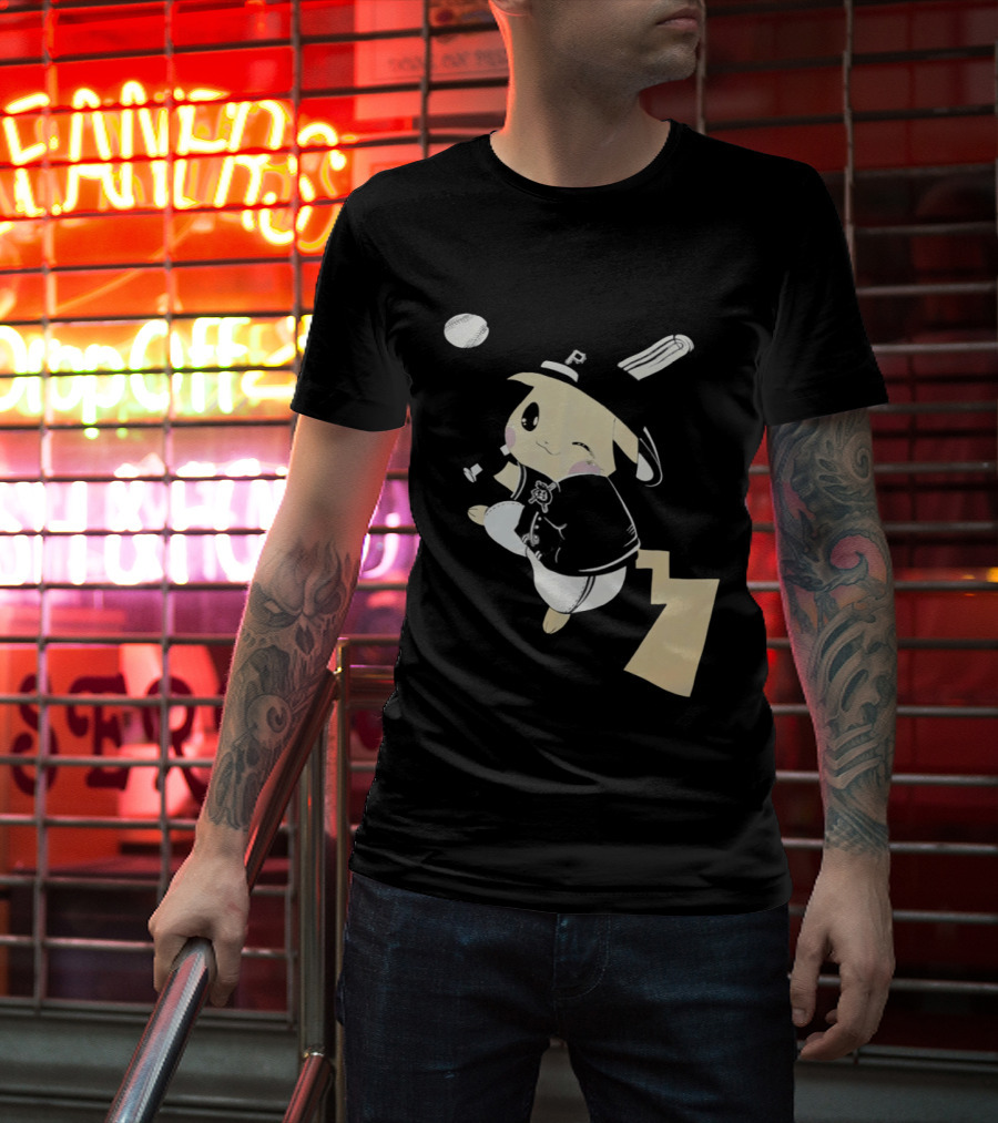 Pokemon Pittsburgh Pirates Baseball Collaboration Pikachu Pitching T-Shirt