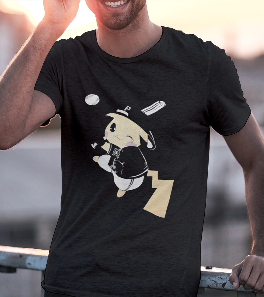 Pokemon Pittsburgh Pirates Baseball Collaboration Pikachu Pitching T-Shirt