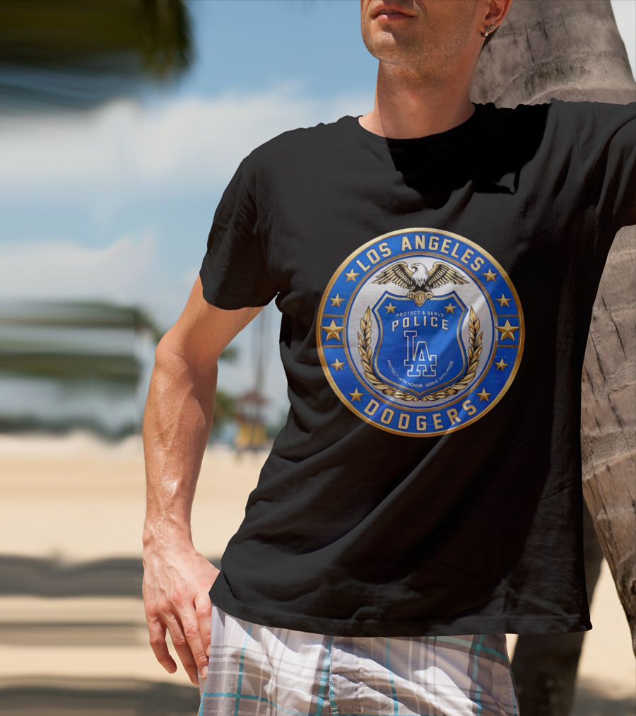 Los Angeles Dodgers Police Badge Protect And Serve With Pride Eagle T-Shirt